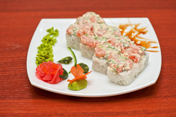 Roll with cream sauce, salmon fish