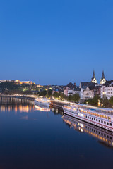 Koblenz, Ehrenbreitstein, Blick auf Altstadt mit Deutschen Eck,