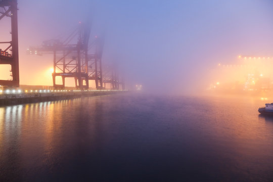 Deutschland, Hamburg, Burchardkai, Ansicht von Nebel in der N&auml;h