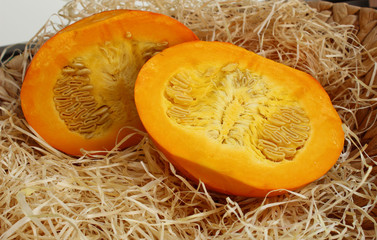 Cross section of orange Hokkaido pumpkin