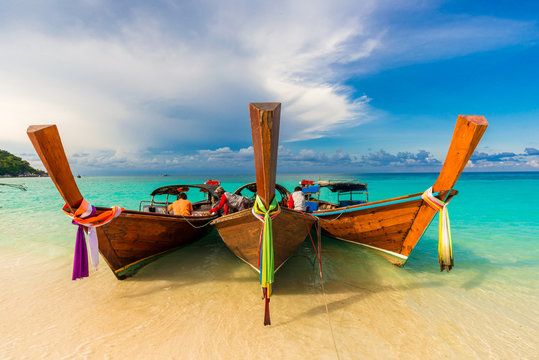 Traditional longtail boats in the famous Lipe island