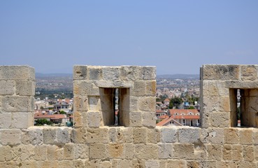 Architecture from Kolossi castle and blue sky 