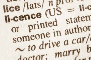 Dictionary definition of word licence