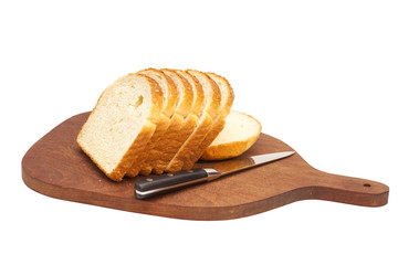 sliced bread on the wooden desk with knife