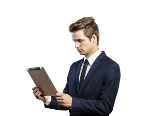Young handsome businessman with tablet