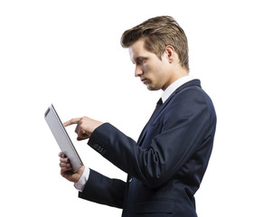 Young handsome businessman with tablet