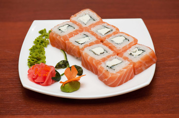 Roll with cream cheese and salmon