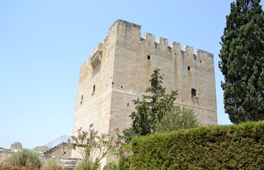 Architecture from Kolossi castle and blue sky 