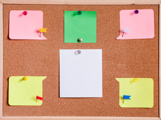 Different Blank papers pin up on cork board isolated on white background