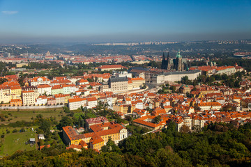 Fototapeta na wymiar Prague, City And Castle Aerial View On A Sunny Day