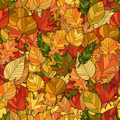 abstract doodle autumn leaves seamless pattern