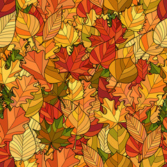 abstract doodle autumn leaves seamless pattern