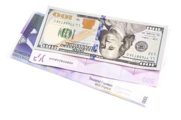 Swiss Franc,American dollars and Euro isolated
