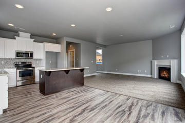 Modern and completely gray interior of home.