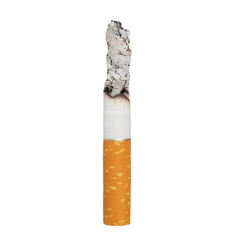 macro lit cigarette isolated on white background,  clipping path