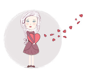 Heart broken sad girl art vector