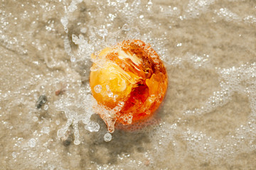 amber stone ball shaped baltic sea splash close up shallow DOF