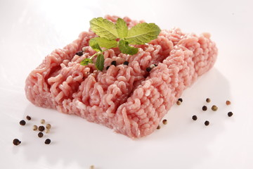 minced meat on a white background 
