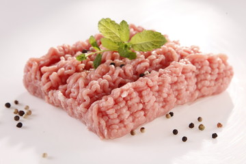 minced meat on a white background 
