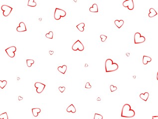 Background of red hearts on a white background