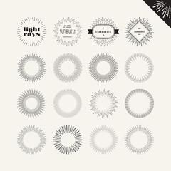 Set of sunburst vintage design elements for designers. Vector hand drawn elements for graphic and web design.