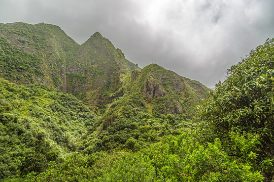 A view of Mauna Kahalawai from within Iao Valley State Park on Maui, Hawaii