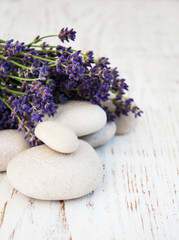 Fototapeta na wymiar Lavender and spa stones