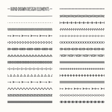 Ethnic hand drawn vector line border set and hipster scribble