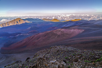The colorful, otherworldly terrain of Haleakala Crater at sundown on Maui, Hawaii