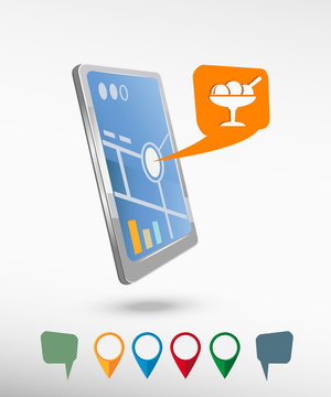 Ice cream icon and perspective smartphone vector realistic
