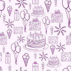 Happe birthday vector doodle seamless pattern