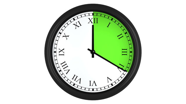 Animated clock with Roman numerals and a green time interval 