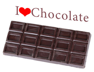 Bar of chocolate isolated on white and space for text