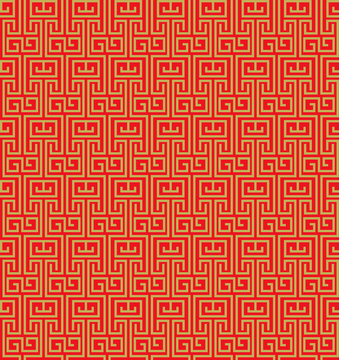 Golden seamless vintage Chinese window tracery pattern background.
