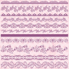 Set of Lace Paper with flower over pink background, vector
