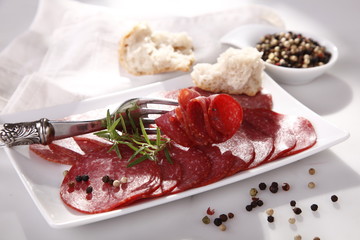 Delicious salami sliced 
