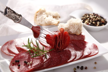 Delicious salami sliced 
