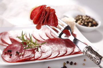 Delicious salami sliced 
