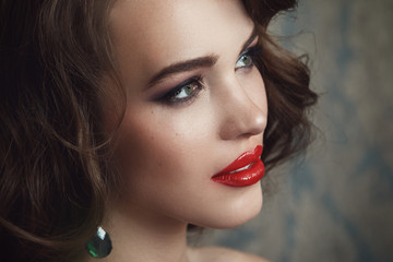 Beautiful woman with red lips