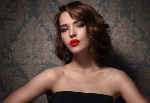 Beautiful woman with red lips