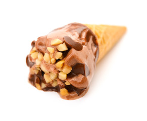 ice cream cone melting on a white background