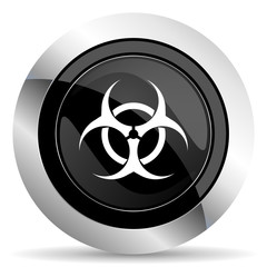 biohazard icon, black chrome button, virus sign