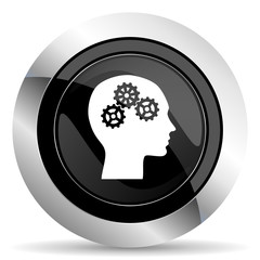 head icon, black chrome button, human head sign