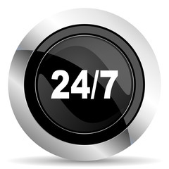 24/7 icon, black chrome button