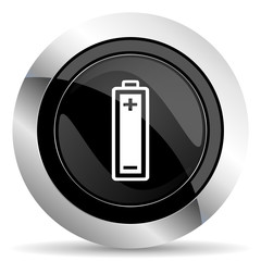 battery icon, black chrome button, power sign