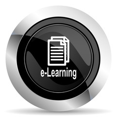 learning icon, black chrome button