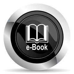 book icon, black chrome button, e-book sign