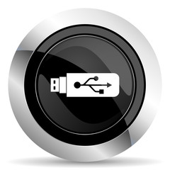 usb icon, black chrome button, flash memory sign