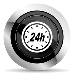 24h icon, black chrome button