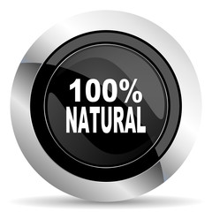 natural icon, black chrome button, 100 percent natural sign